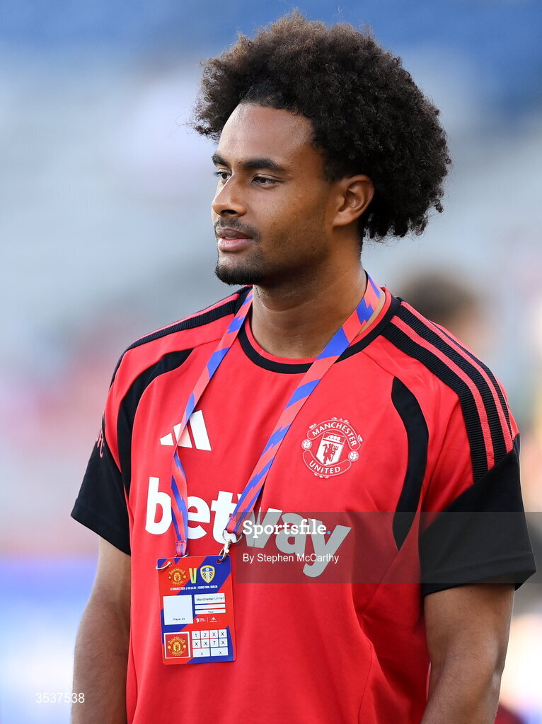 12 August 2026; Joshua Zirkzee of Manchester United before the pre-season friendly match between Manchester United and Leeds United at Croke Park in Dublin.