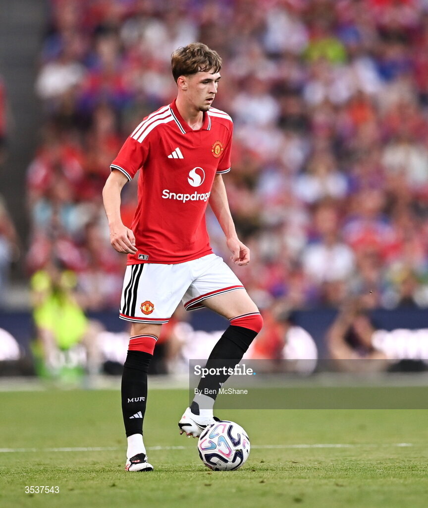12 August 2026; Tyler Fletcher of Manchester United during the pre-season friendly match between Manchester United and Leeds United at Croke Park in Dublin. Photo by Ben McShane/Sportsfile