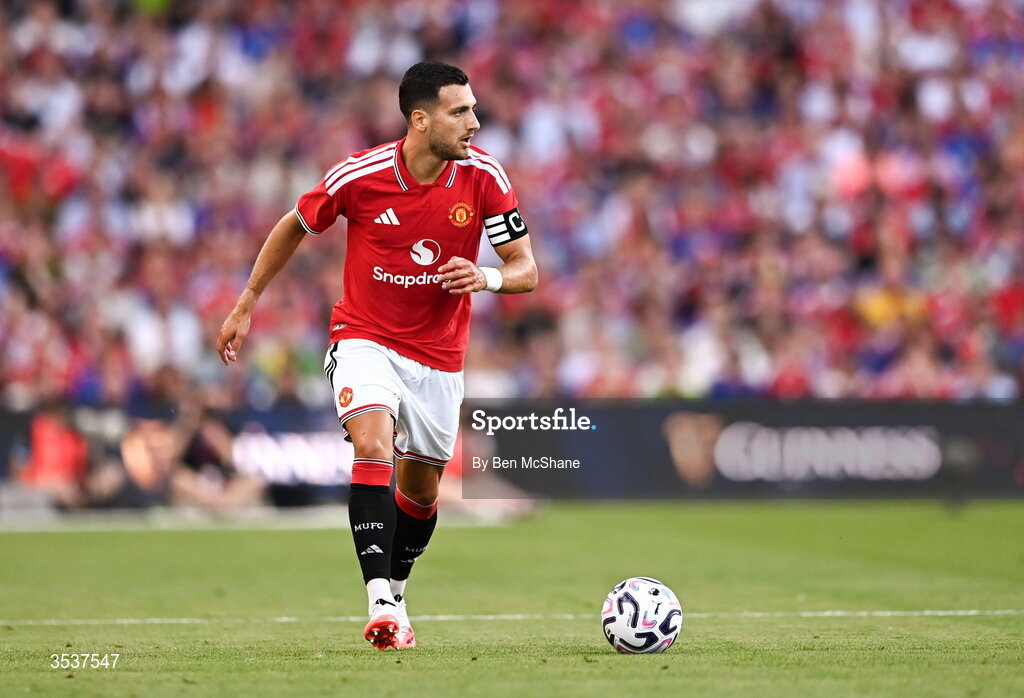 12 August 2026; Diogo Dalot of Manchester United during the pre-season friendly match between Manchester United and Leeds United at Croke Park in Dublin. Photo by Ben McShane/Sportsfile
