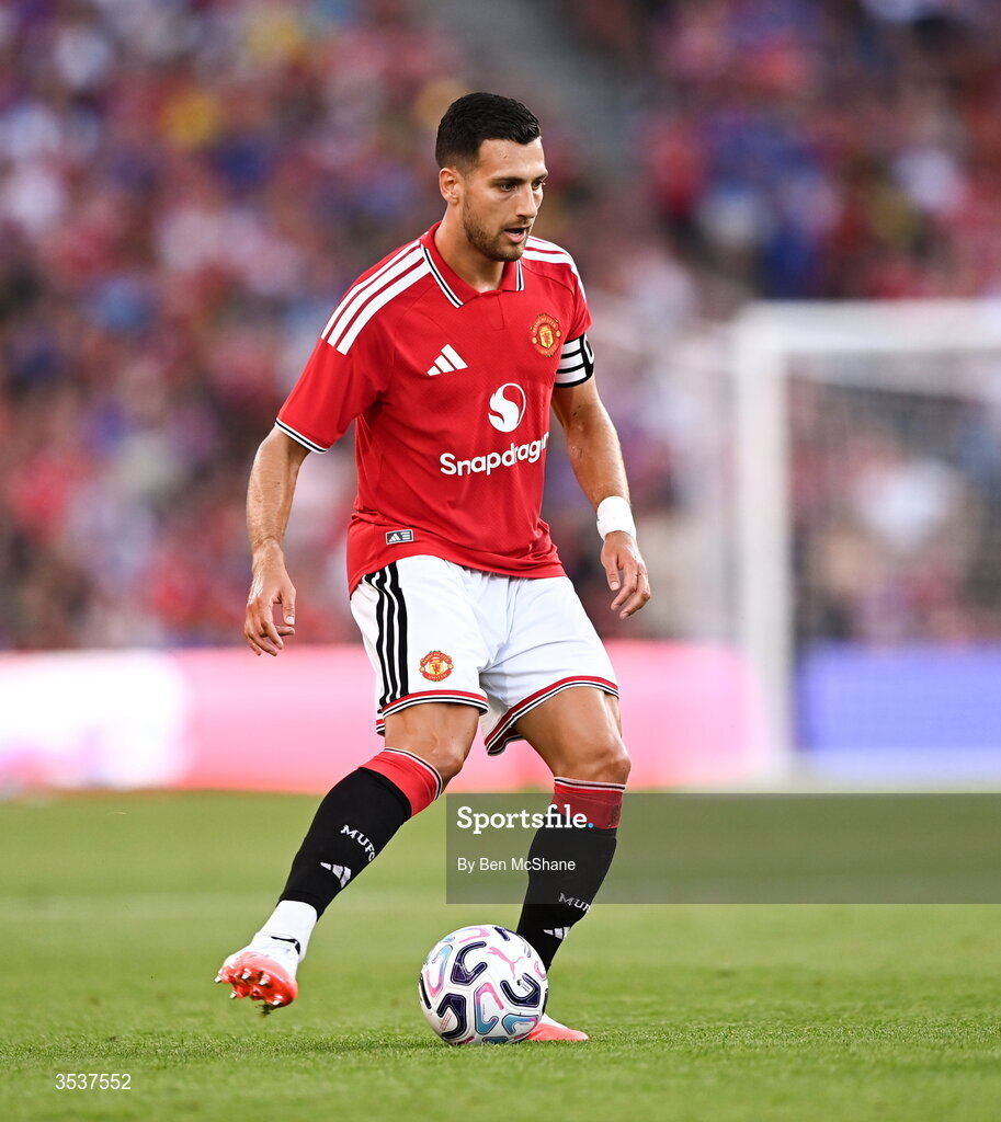 12 August 2026; Diogo Dalot of Manchester United during the pre-season friendly match between Manchester United and Leeds United at Croke Park in Dublin. Photo by Ben McShane/Sportsfile