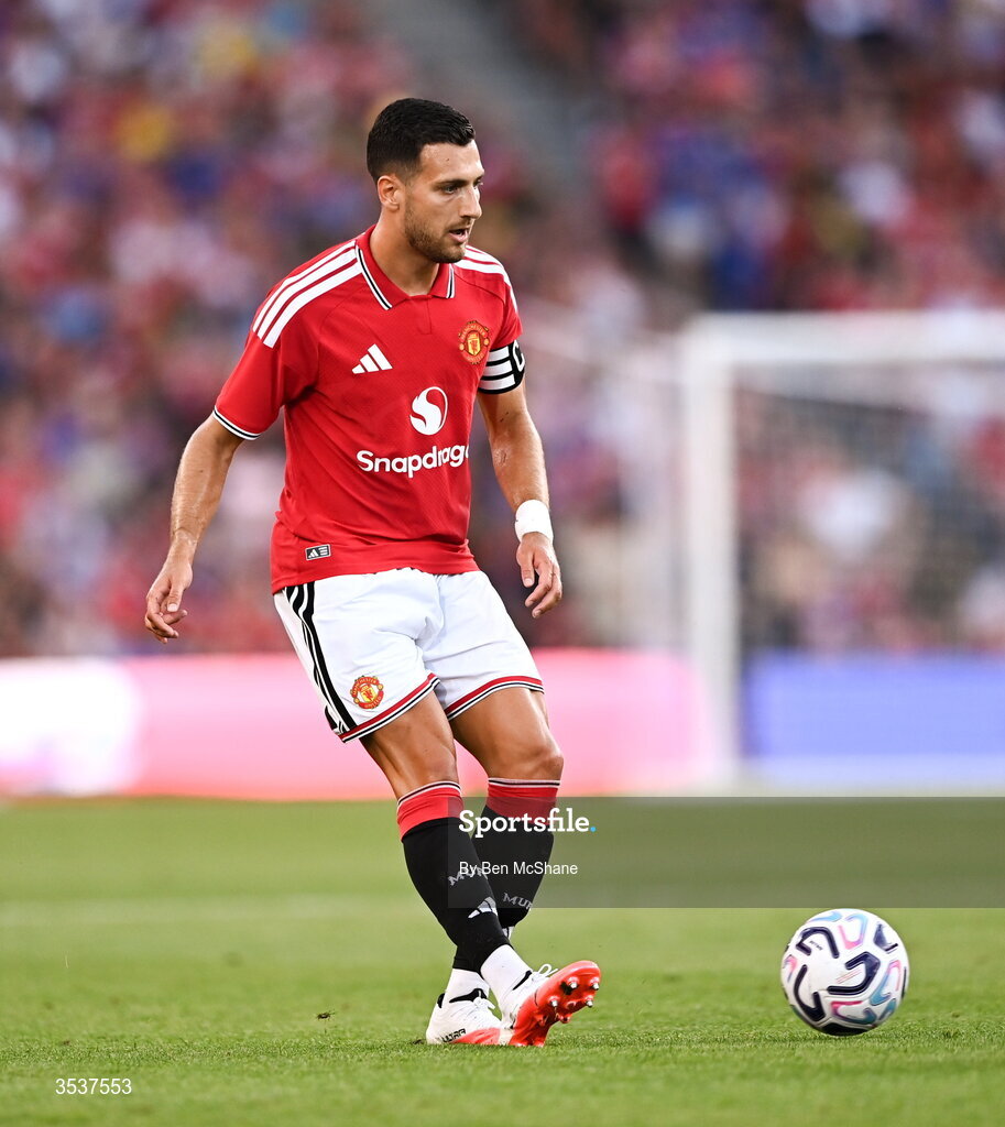 12 August 2026; Diogo Dalot of Manchester United during the pre-season friendly match between Manchester United and Leeds United at Croke Park in Dublin. Photo by Ben McShane/Sportsfile