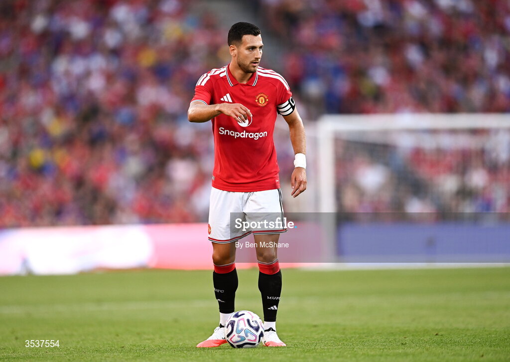 12 August 2026; Diogo Dalot of Manchester United during the pre-season friendly match between Manchester United and Leeds United at Croke Park in Dublin. Photo by Ben McShane/Sportsfile