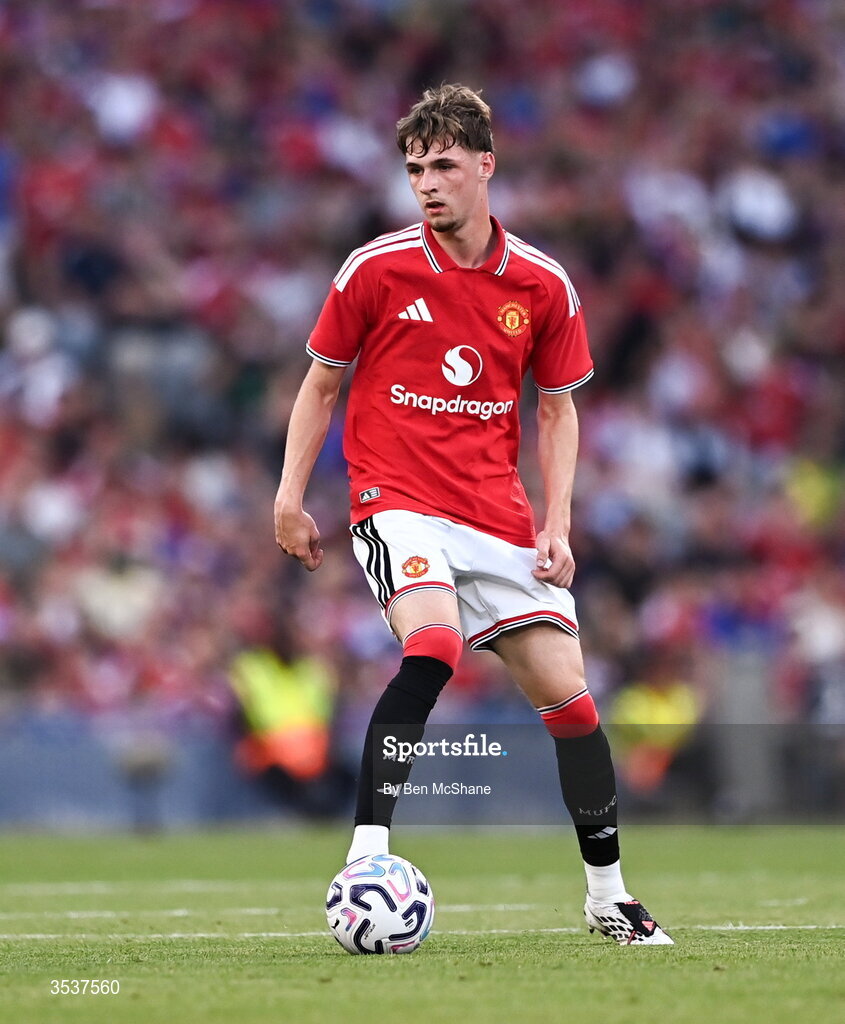 12 August 2026; Tyler Fletcher of Manchester United during the pre-season friendly match between Manchester United and Leeds United at Croke Park in Dublin. Photo by Ben McShane/Sportsfile