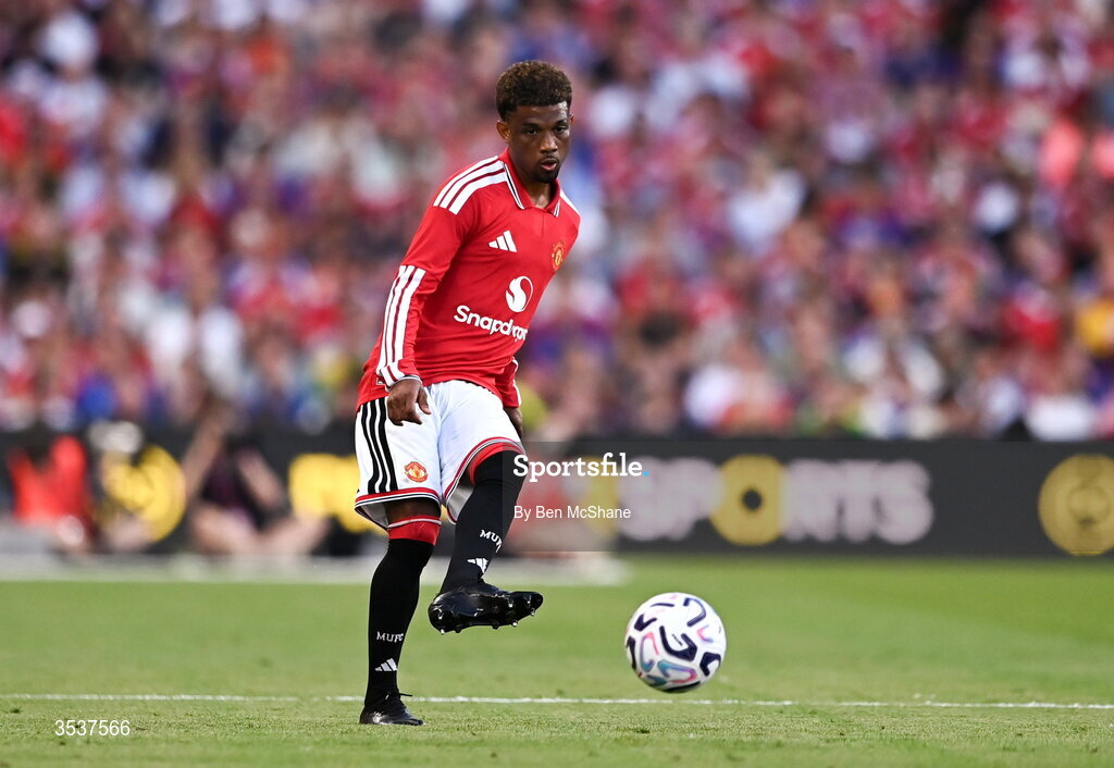 12 August 2026; Amad Diallo of Manchester United during the pre-season friendly match between Manchester United and Leeds United at Croke Park in Dublin. Photo by Ben McShane/Sportsfile