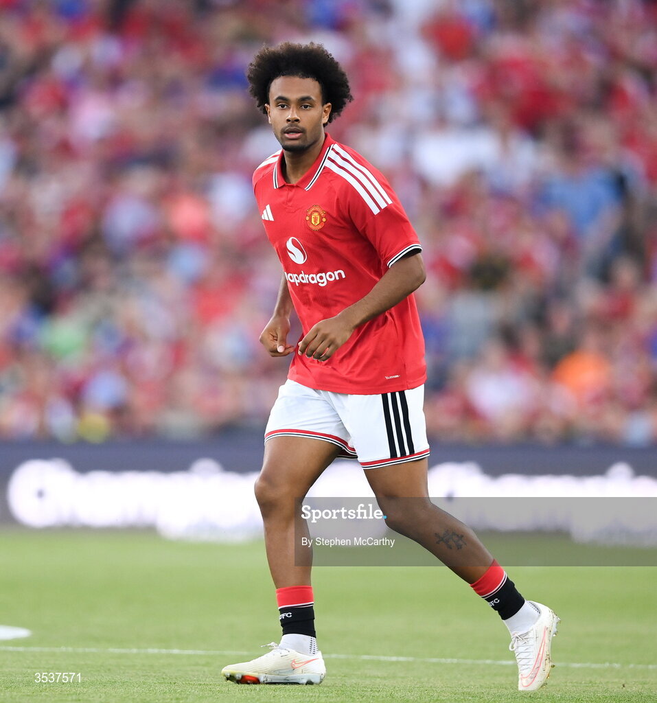 12 August 2026; Joshua Zirkzee of Manchester United during the pre-season friendly match between Manchester United and Leeds United at Croke Park in Dublin. Photo by Stephen McCarthy/Sportsfile