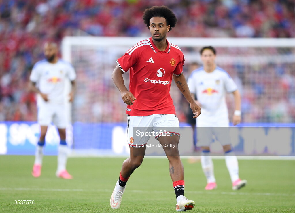 12 August 2026; Joshua Zirkzee of Manchester United during the pre-season friendly match between Manchester United and Leeds United at Croke Park in Dublin. Photo by Stephen McCarthy/Sportsfile