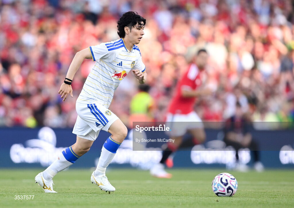 12 August 2026; Ao Tanaka of Leeds United during the pre-season friendly match between Manchester United and Leeds United at Croke Park in Dublin. Photo by Stephen McCarthy/Sportsfile