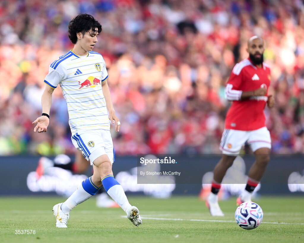 12 August 2026; Ao Tanaka of Leeds United during the pre-season friendly match between Manchester United and Leeds United at Croke Park in Dublin. Photo by Stephen McCarthy/Sportsfile