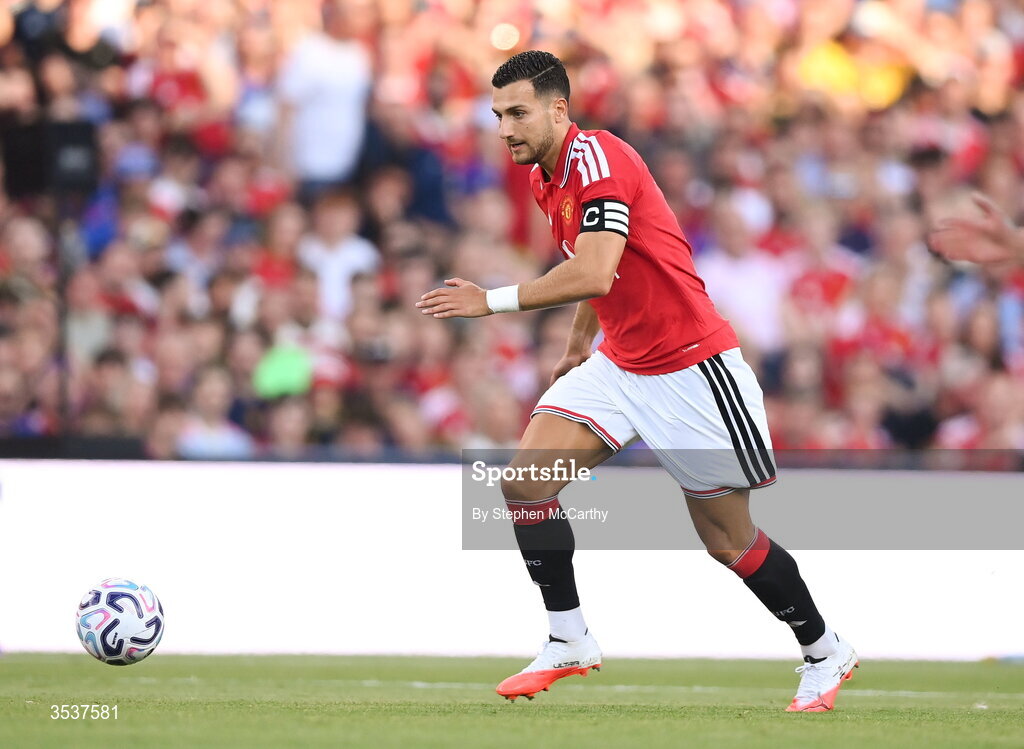 12 August 2026; Diogo Dalot of Manchester United during the pre-season friendly match between Manchester United and Leeds United at Croke Park in Dublin. Photo by Stephen McCarthy/Sportsfile