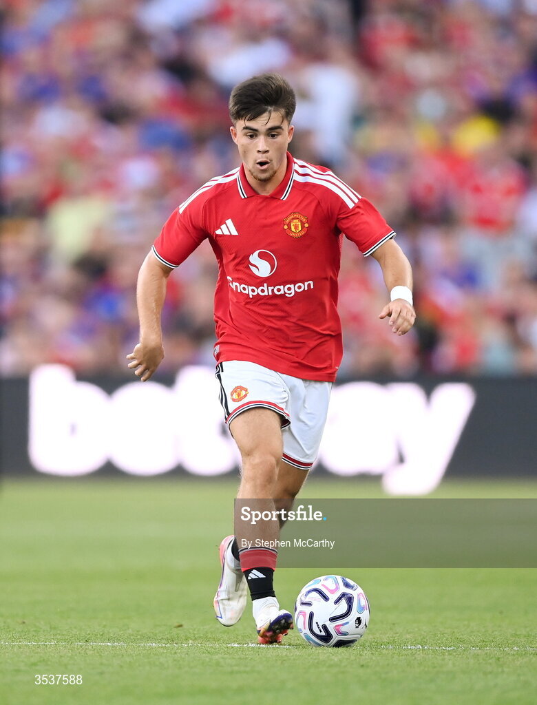 12 August 2026; Harry Amass of Manchester United during the pre-season friendly match between Manchester United and Leeds United at Croke Park in Dublin. Photo by Stephen McCarthy/Sportsfile