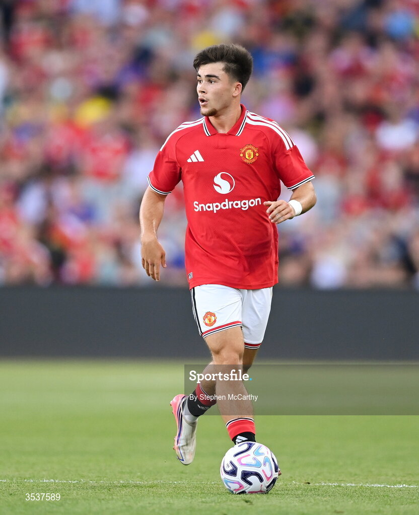12 August 2026; Harry Amass of Manchester United during the pre-season friendly match between Manchester United and Leeds United at Croke Park in Dublin. Photo by Stephen McCarthy/Sportsfile