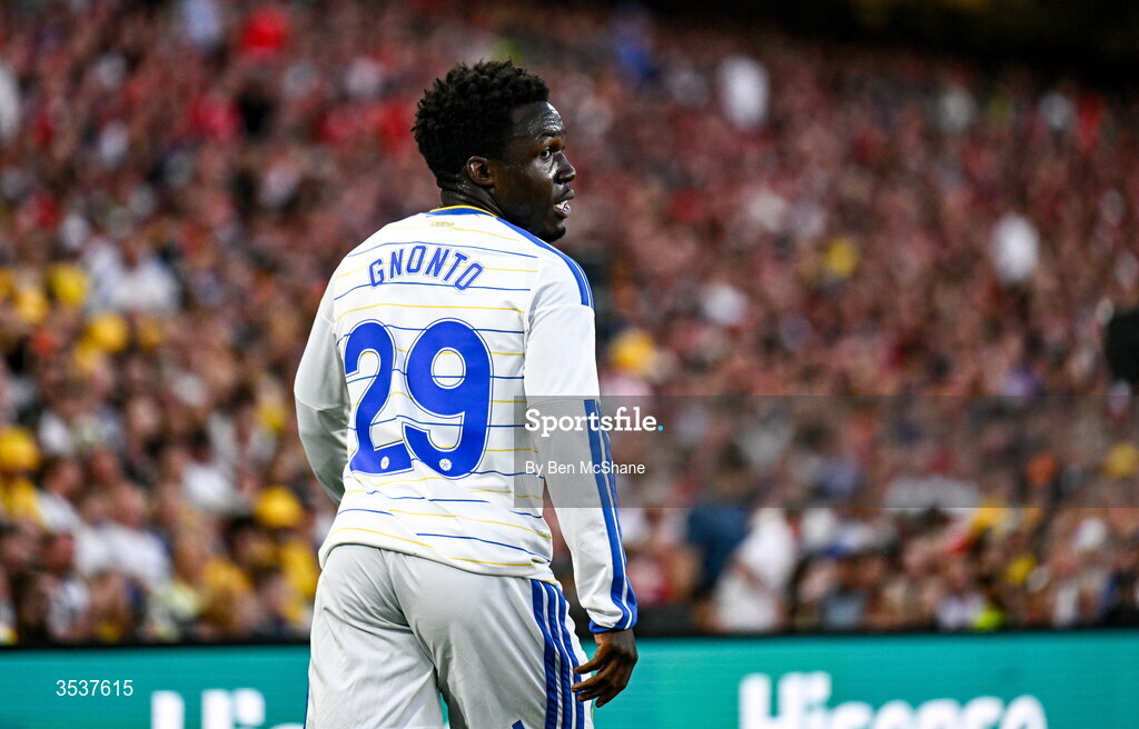 12 August 2026; Wilfried Gnonto of Leeds United during the pre-season friendly match between Manchester United and Leeds United at Croke Park in Dublin. Photo by Ben McShane/Sportsfile