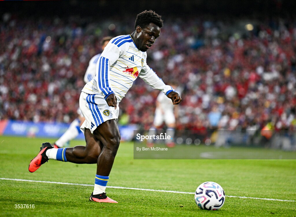 12 August 2026; Wilfried Gnonto of Leeds United during the pre-season friendly match between Manchester United and Leeds United at Croke Park in Dublin. Photo by Ben McShane/Sportsfile
