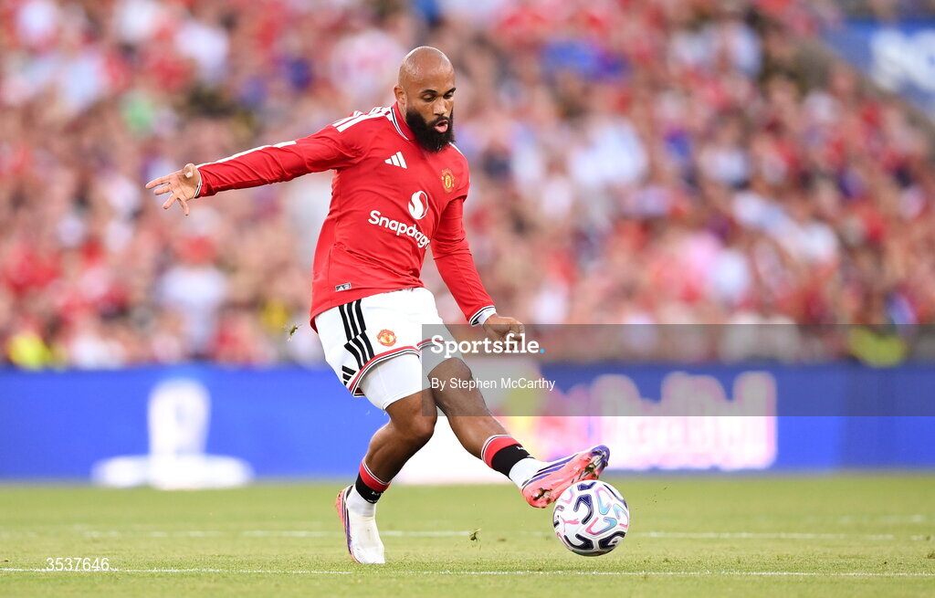 12 August 2026; Bryan Mbeumo of Manchester United during the pre-season friendly match between Manchester United and Leeds United at Croke Park in Dublin. Photo by Stephen McCarthy/Sportsfile