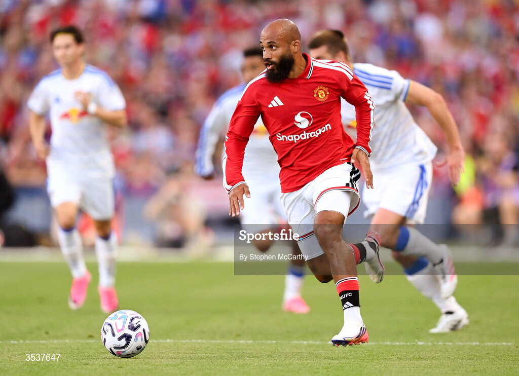 12 August 2026; Bryan Mbeumo of Manchester United during the pre-season friendly match between Manchester United and Leeds United at Croke Park in Dublin. Photo by Stephen McCarthy/Sportsfile