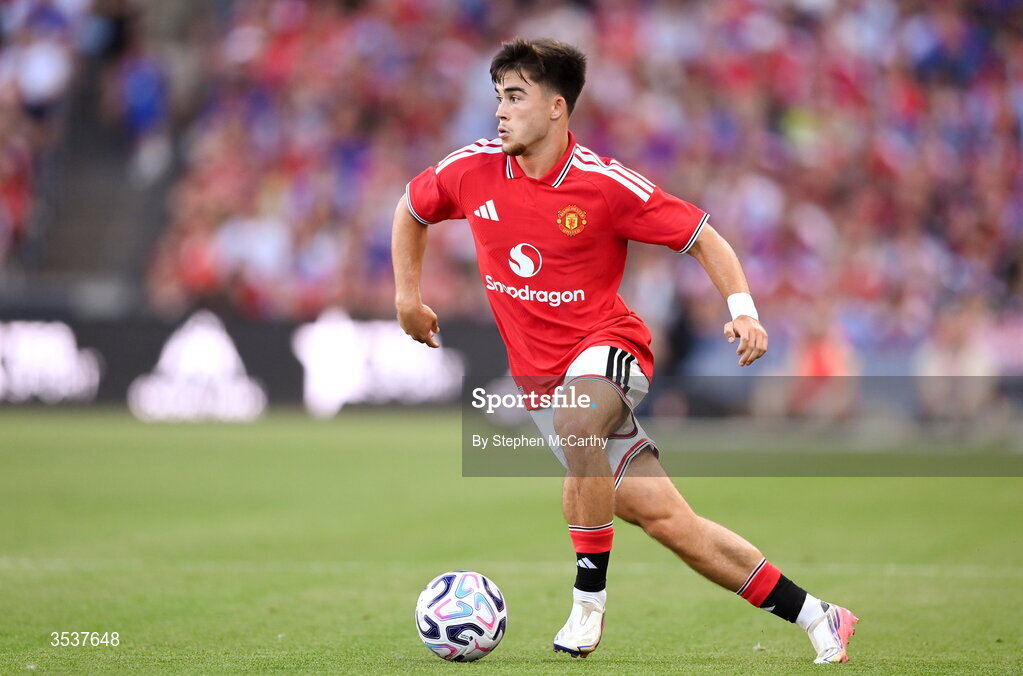 12 August 2026; Harry Amass of Manchester United during the pre-season friendly match between Manchester United and Leeds United at Croke Park in Dublin. Photo by Stephen McCarthy/Sportsfile