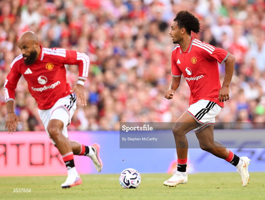 12 August 2026; Joshua Zirkzee of Manchester United during the pre-season friendly match between Manchester United and Leeds United at Croke Park in Dublin. Photo by Stephen McCarthy/Sportsfile