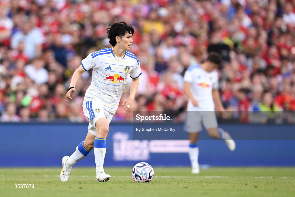 12 August 2026; Ao Tanaka of Leeds United during the pre-season friendly match between Manchester United and Leeds United at Croke Park in Dublin. Photo by Stephen McCarthy/Sportsfile