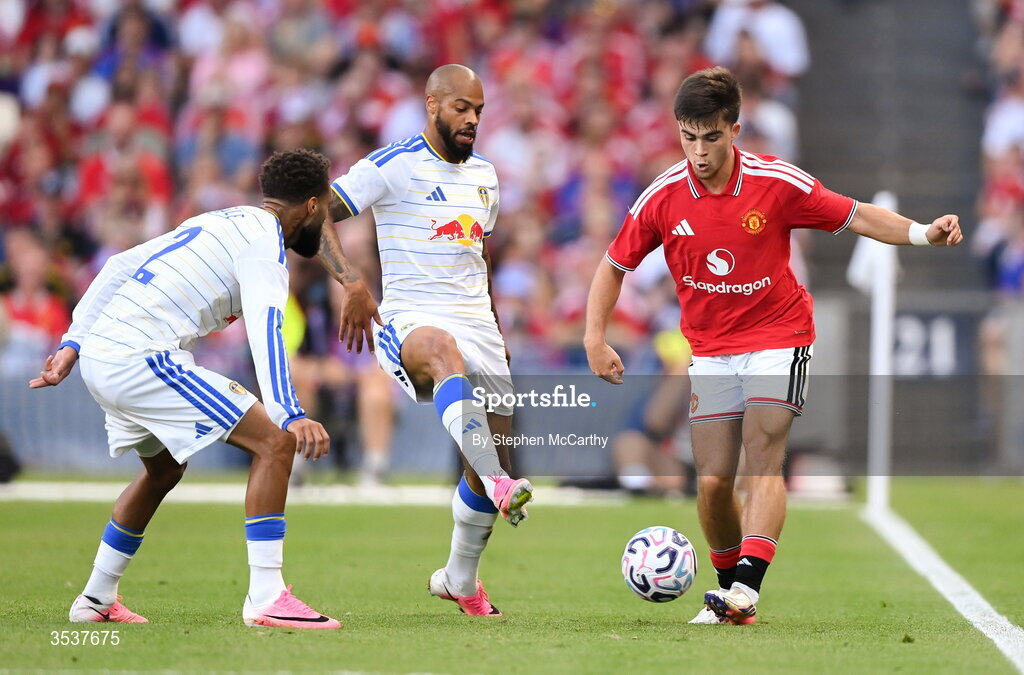 12 August 2026; Harry Amass of Manchester United during the pre-season friendly match between Manchester United and Leeds United at Croke Park in Dublin. Photo by Stephen McCarthy/Sportsfile