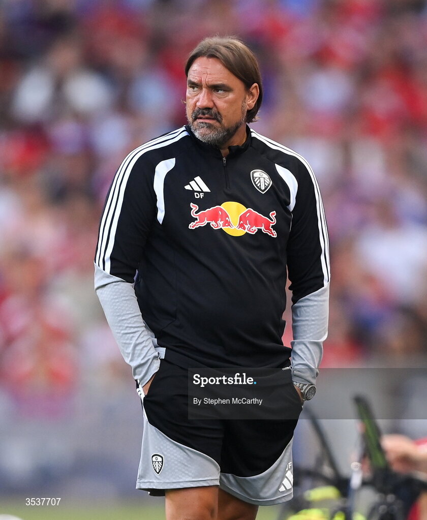 12 August 2026; Leeds United manager Daniel Farke during the pre-season friendly match between Manchester United and Leeds United at Croke Park in Dublin. Photo by Stephen McCarthy/Sportsfile