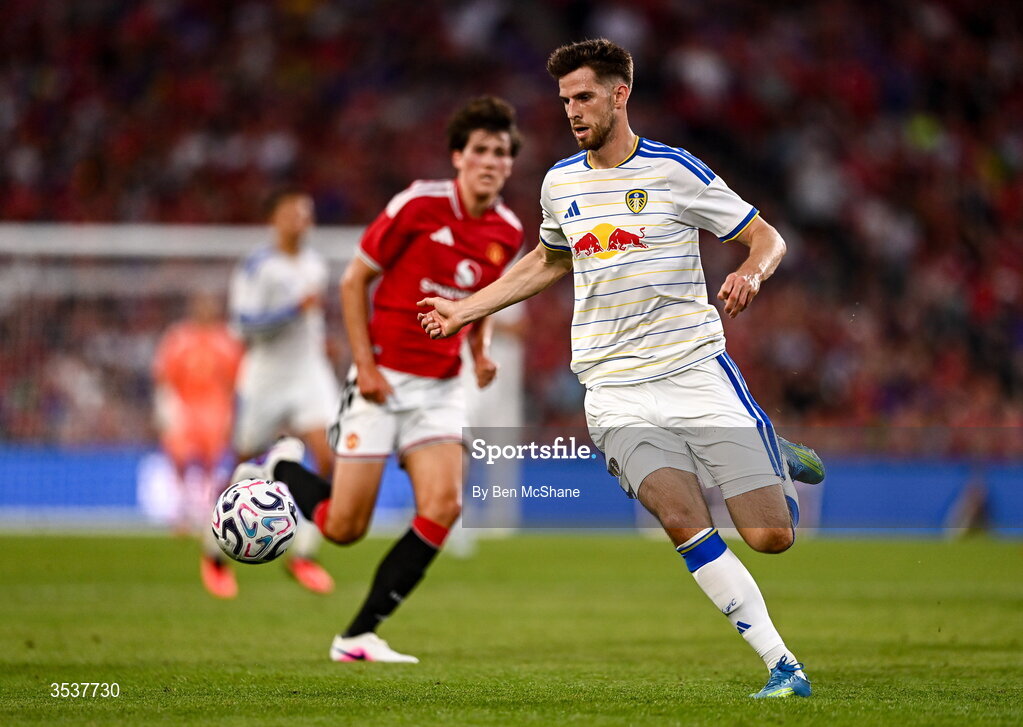 12 August 2026; Anton Stach of Leeds United during the pre-season friendly match between Manchester United and Leeds United at Croke Park in Dublin. Photo by Ben McShane/Sportsfile