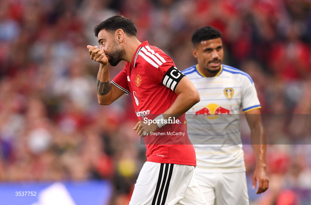 12 August 2026; Bruno Fernandes of Manchester United during the pre-season friendly match between Manchester United and Leeds United at Croke Park in Dublin. Photo by Stephen McCarthy/Sportsfile