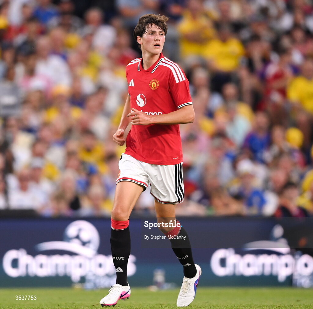 12 August 2026; Dan Armer of Manchester United during the pre-season friendly match between Manchester United and Leeds United at Croke Park in Dublin. Photo by Stephen McCarthy/Sportsfile