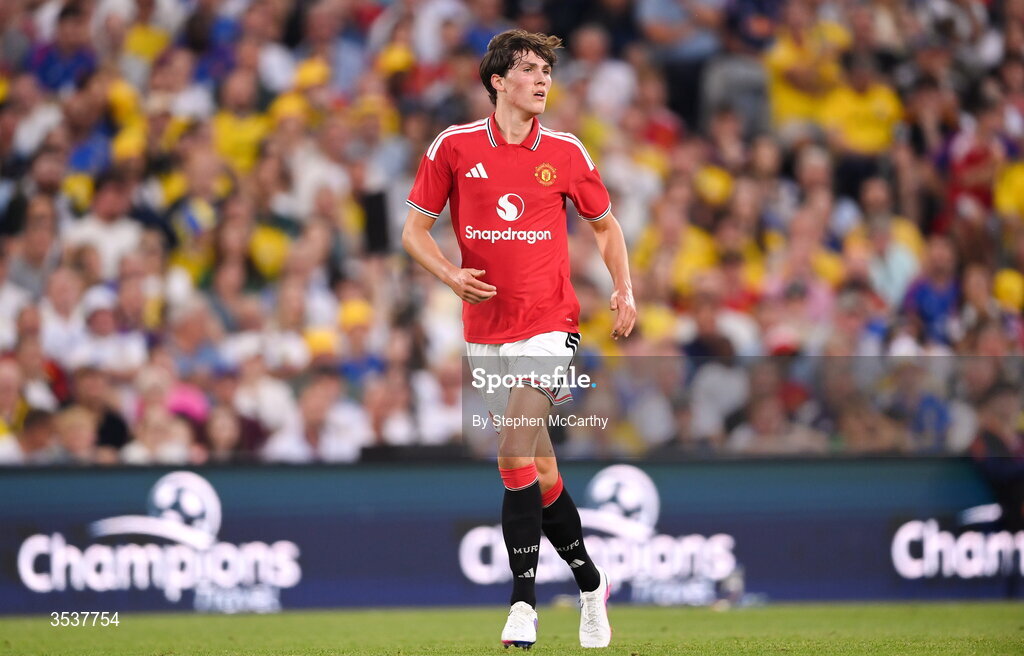 12 August 2026; Dan Armer of Manchester United during the pre-season friendly match between Manchester United and Leeds United at Croke Park in Dublin. Photo by Stephen McCarthy/Sportsfile