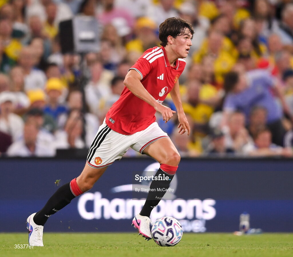 12 August 2026; Dan Armer of Manchester United during the pre-season friendly match between Manchester United and Leeds United at Croke Park in Dublin. Photo by Stephen McCarthy/Sportsfile