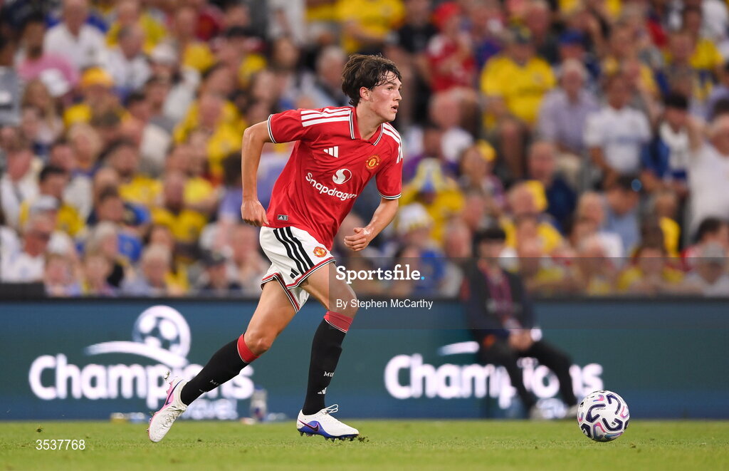 12 August 2026; Dan Armer of Manchester United during the pre-season friendly match between Manchester United and Leeds United at Croke Park in Dublin. Photo by Stephen McCarthy/Sportsfile