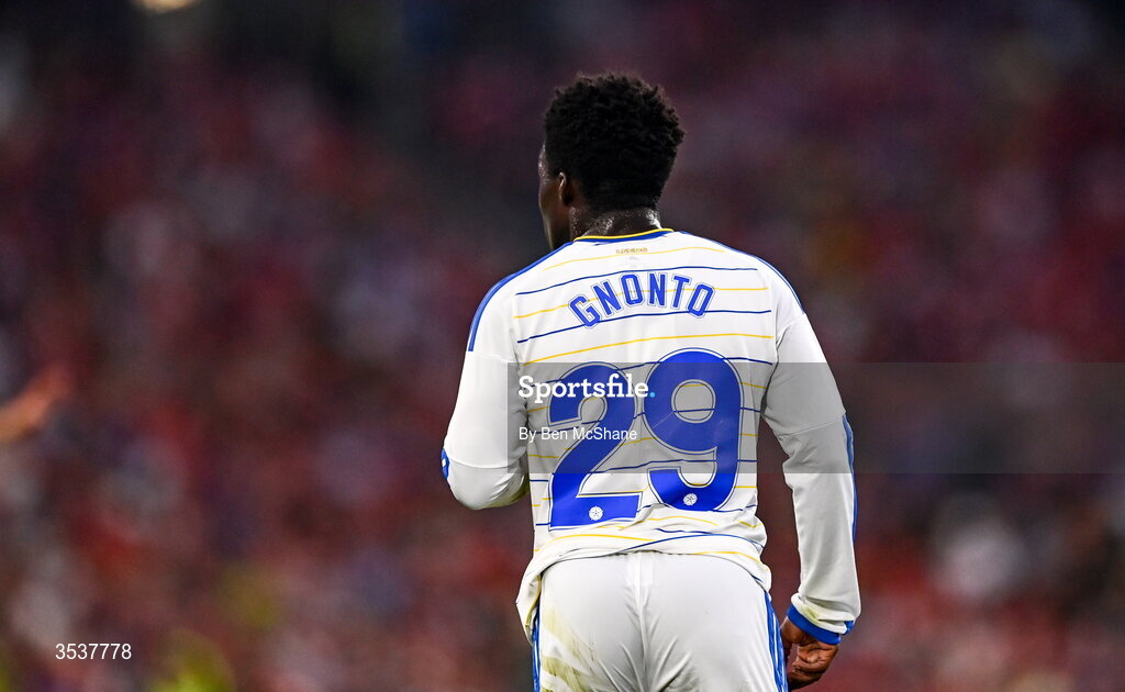 12 August 2026; Wilfried Gnonto of Leeds United during the pre-season friendly match between Manchester United and Leeds United at Croke Park in Dublin. Photo by Ben McShane/Sportsfile