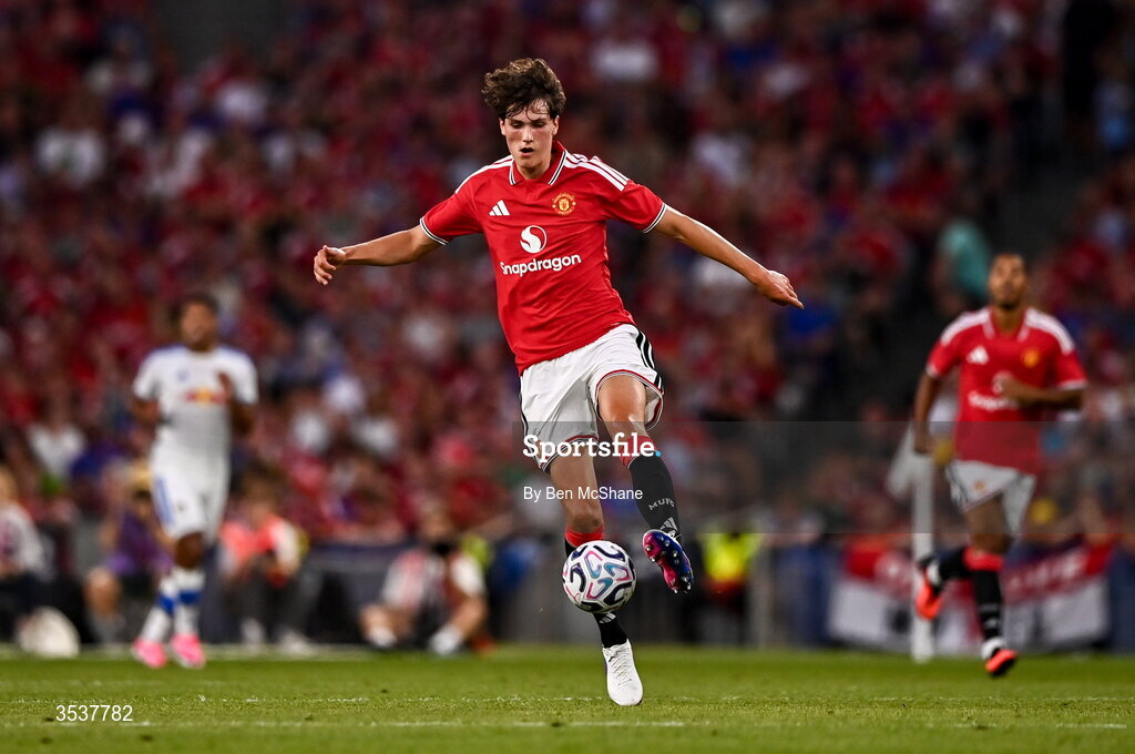 12 August 2026; Dan Armer of Manchester United during the pre-season friendly match between Manchester United and Leeds United at Croke Park in Dublin. Photo by Ben McShane/Sportsfile