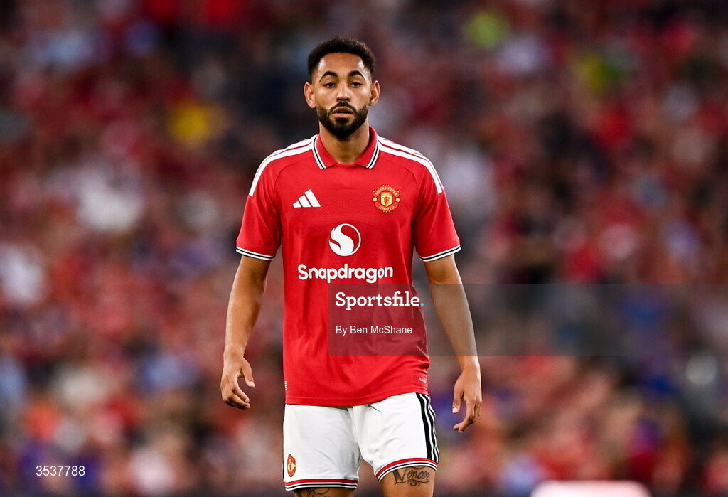 12 August 2026; Matheus Cunha of Manchester United during the pre-season friendly match between Manchester United and Leeds United at Croke Park in Dublin. Photo by Ben McShane/Sportsfile