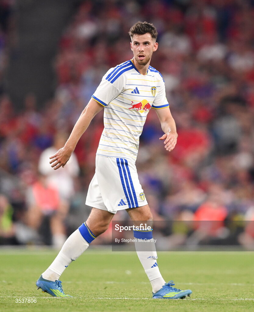 12 August 2026; Anton Stach of Leeds United during the pre-season friendly match between Manchester United and Leeds United at Croke Park in Dublin. Photo by Stephen McCarthy/Sportsfile