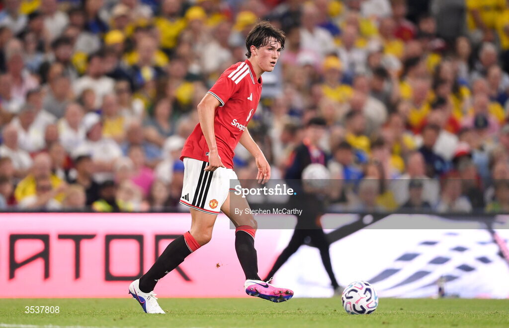 12 August 2026; Dan Armer of Manchester United during the pre-season friendly match between Manchester United and Leeds United at Croke Park in Dublin. Photo by Stephen McCarthy/Sportsfile