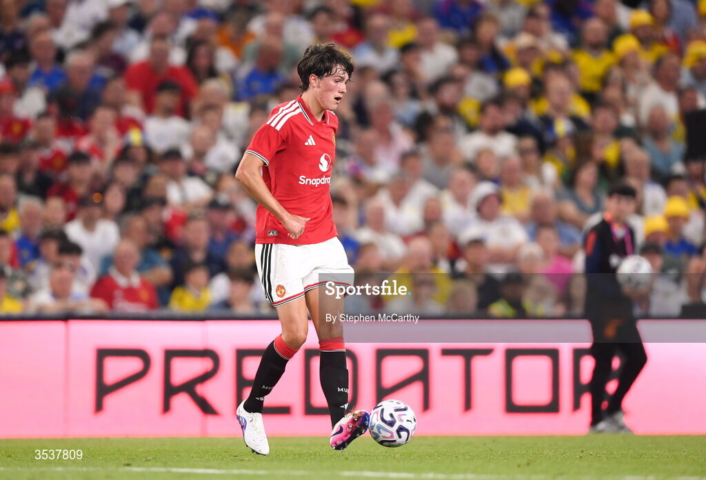 12 August 2026; Dan Armer of Manchester United during the pre-season friendly match between Manchester United and Leeds United at Croke Park in Dublin. Photo by Stephen McCarthy/Sportsfile