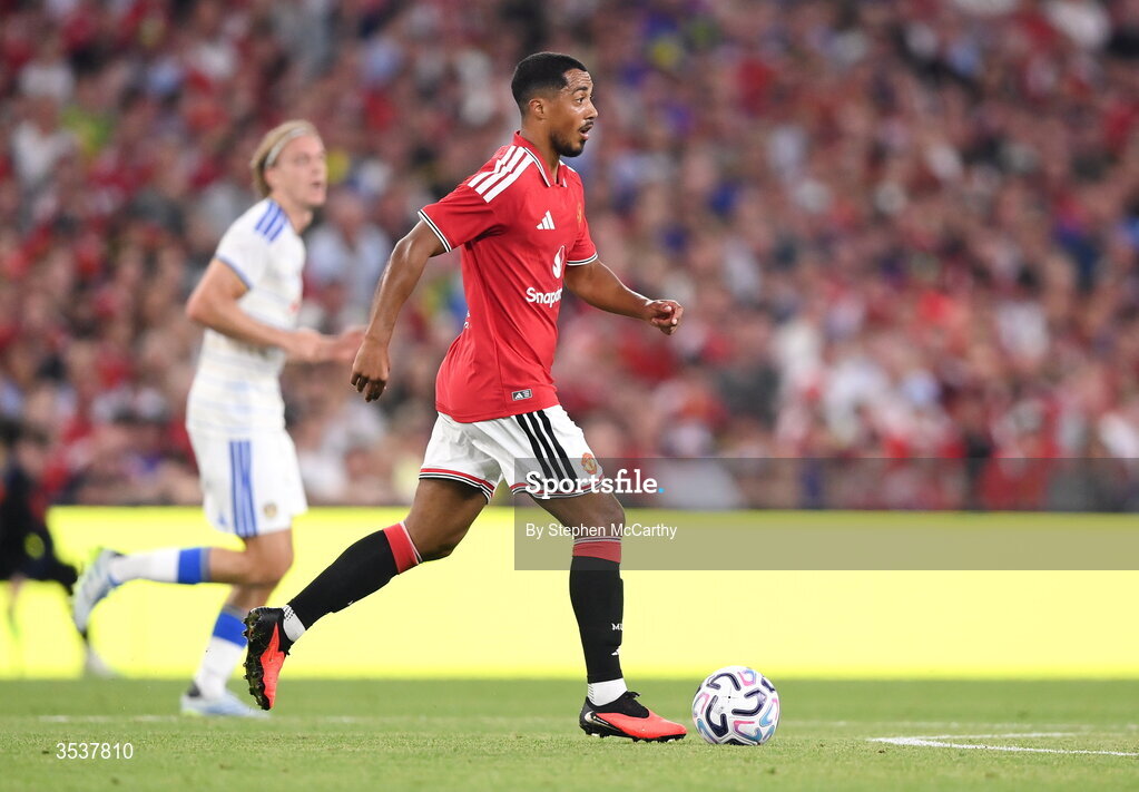 12 August 2026; Youri Tielemans of Manchester United during the pre-season friendly match between Manchester United and Leeds United at Croke Park in Dublin. Photo by Stephen McCarthy/Sportsfile