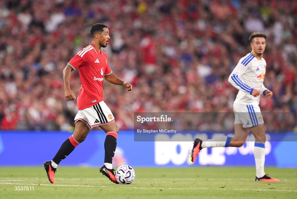 12 August 2026; Youri Tielemans of Manchester United during the pre-season friendly match between Manchester United and Leeds United at Croke Park in Dublin. Photo by Stephen McCarthy/Sportsfile