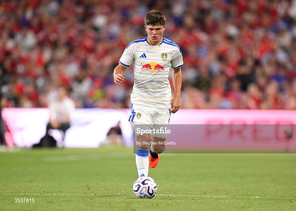 12 August 2026; Alfie Cresswell of Leeds United during the pre-season friendly match between Manchester United and Leeds United at Croke Park in Dublin. Photo by Stephen McCarthy/Sportsfile