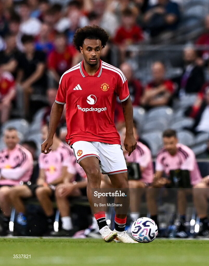 12 August 2026; Joshua Zirkzee of Manchester United during the pre-season friendly match between Manchester United and Leeds United at Croke Park in Dublin. Photo by Ben McShane/Sportsfile