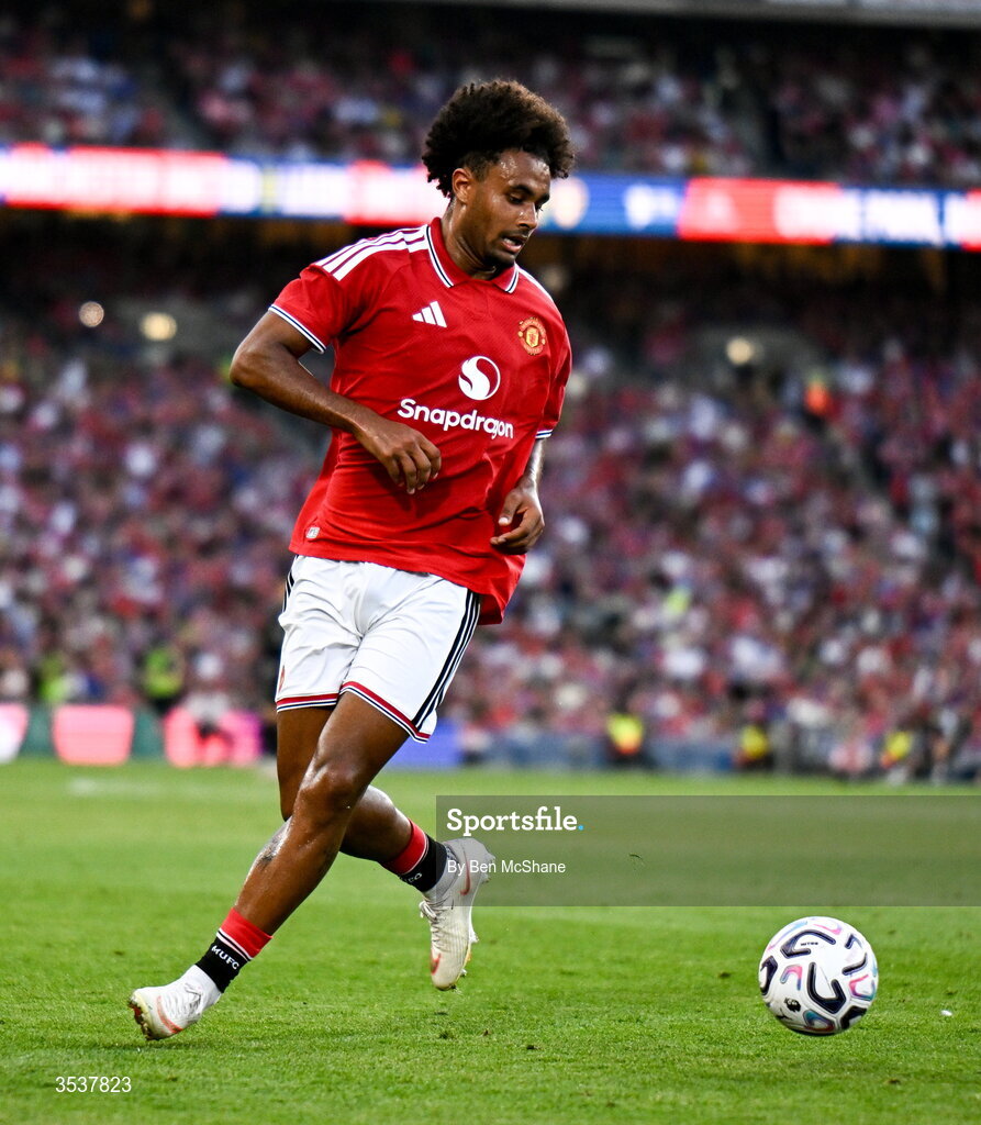12 August 2026; Joshua Zirkzee of Manchester United during the pre-season friendly match between Manchester United and Leeds United at Croke Park in Dublin. Photo by Ben McShane/Sportsfile