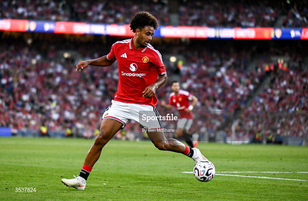 12 August 2026; Joshua Zirkzee of Manchester United during the pre-season friendly match between Manchester United and Leeds United at Croke Park in Dublin. Photo by Ben McShane/Sportsfile