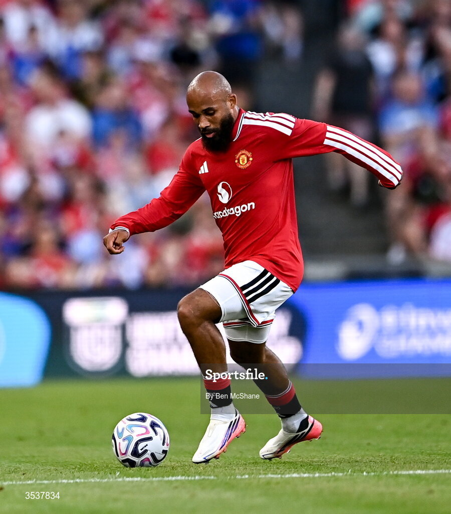 12 August 2026; Bryan Mbeumo of Manchester United during the pre-season friendly match between Manchester United and Leeds United at Croke Park in Dublin. Photo by Ben McShane/Sportsfile
