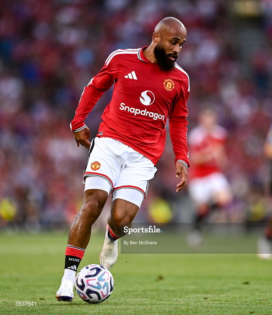 12 August 2026; Bryan Mbeumo of Manchester United during the pre-season friendly match between Manchester United and Leeds United at Croke Park in Dublin. Photo by Ben McShane/Sportsfile