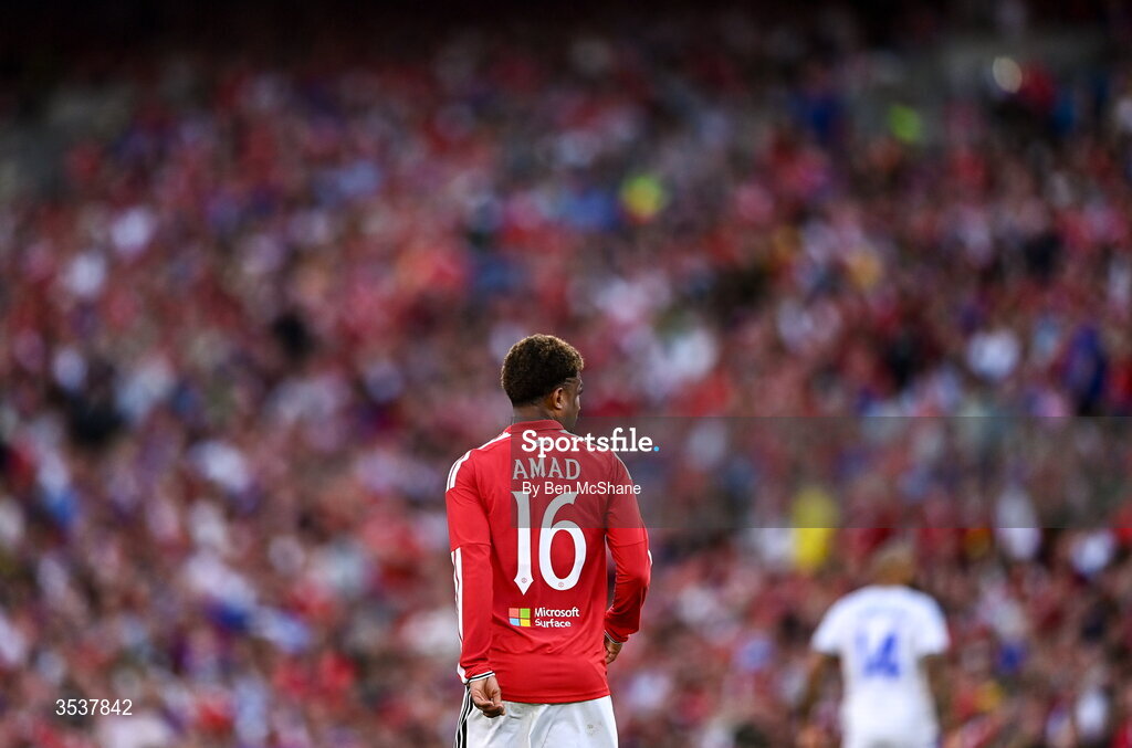 12 August 2026; Amad Diallo of Manchester United during the pre-season friendly match between Manchester United and Leeds United at Croke Park in Dublin. Photo by Ben McShane/Sportsfile