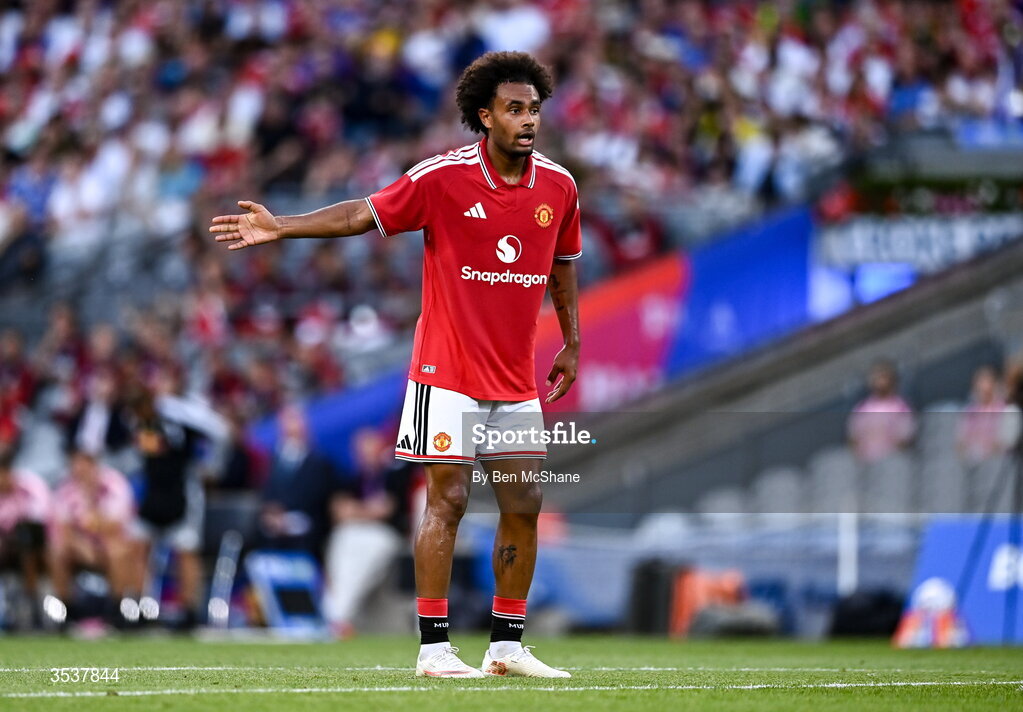 12 August 2026; Joshua Zirkzee of Manchester United during the pre-season friendly match between Manchester United and Leeds United at Croke Park in Dublin. Photo by Ben McShane/Sportsfile