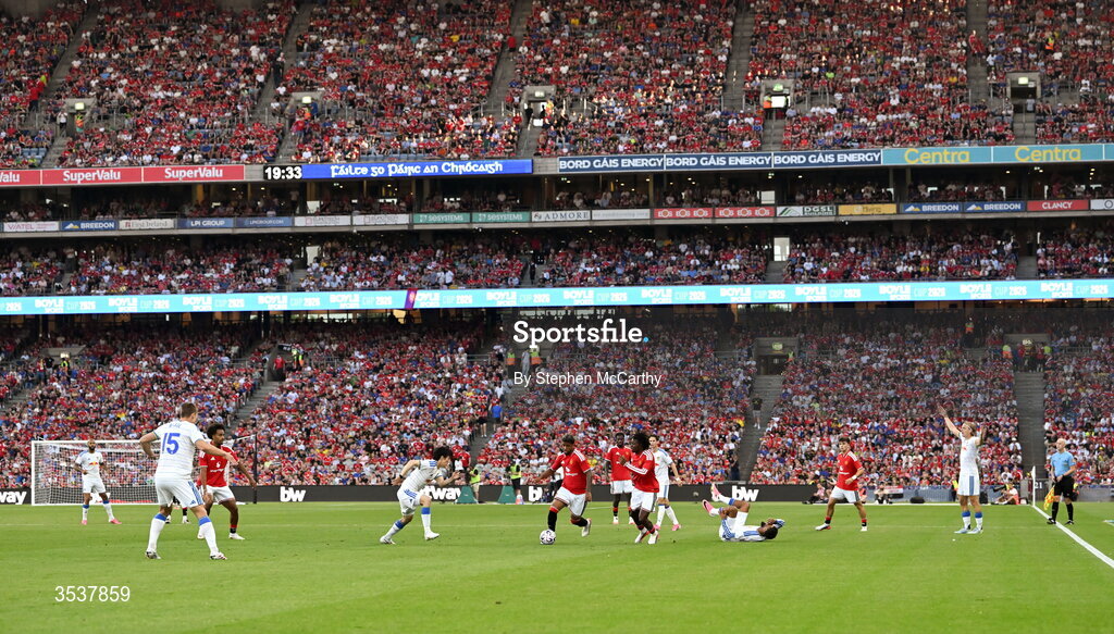 12 August 2026; A general view of the action during the pre-season friendly match between Manchester United and Leeds United at Croke Park in Dublin. Photo by Stephen McCarthy/Sportsfile