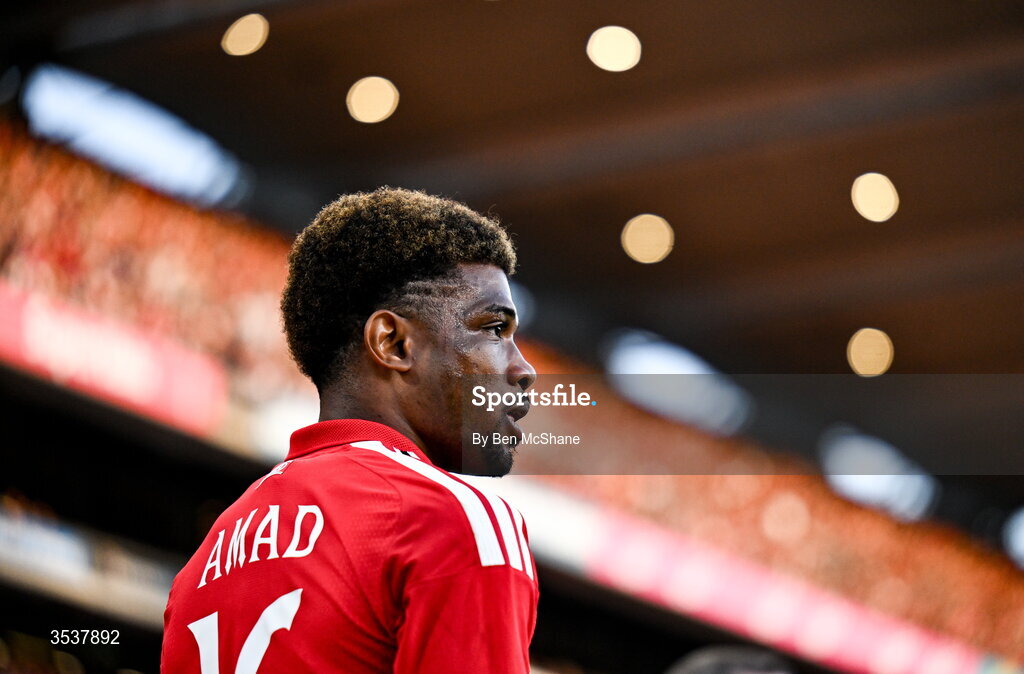12 August 2026; Amad Diallo of Manchester United during the pre-season friendly match between Manchester United and Leeds United at Croke Park in Dublin. Photo by Ben McShane/Sportsfile