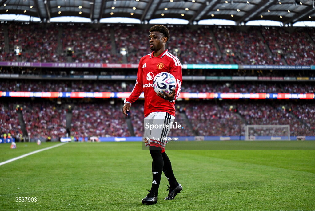 12 August 2026; Amad Diallo of Manchester United during the pre-season friendly match between Manchester United and Leeds United at Croke Park in Dublin. Photo by Ben McShane/Sportsfile