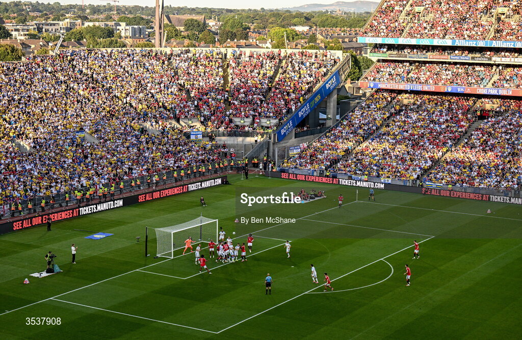 12 August 2026; A general view of the action during the pre-season friendly match between Manchester United and Leeds United at Croke Park in Dublin. Photo by Ben McShane/Sportsfile